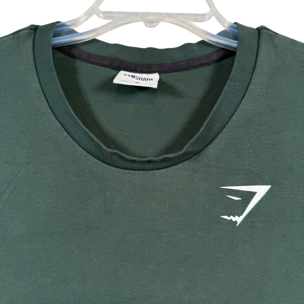 Gymshark T-Shirt Mens Medium Forest Green Logo Athletic Cotton Stretch